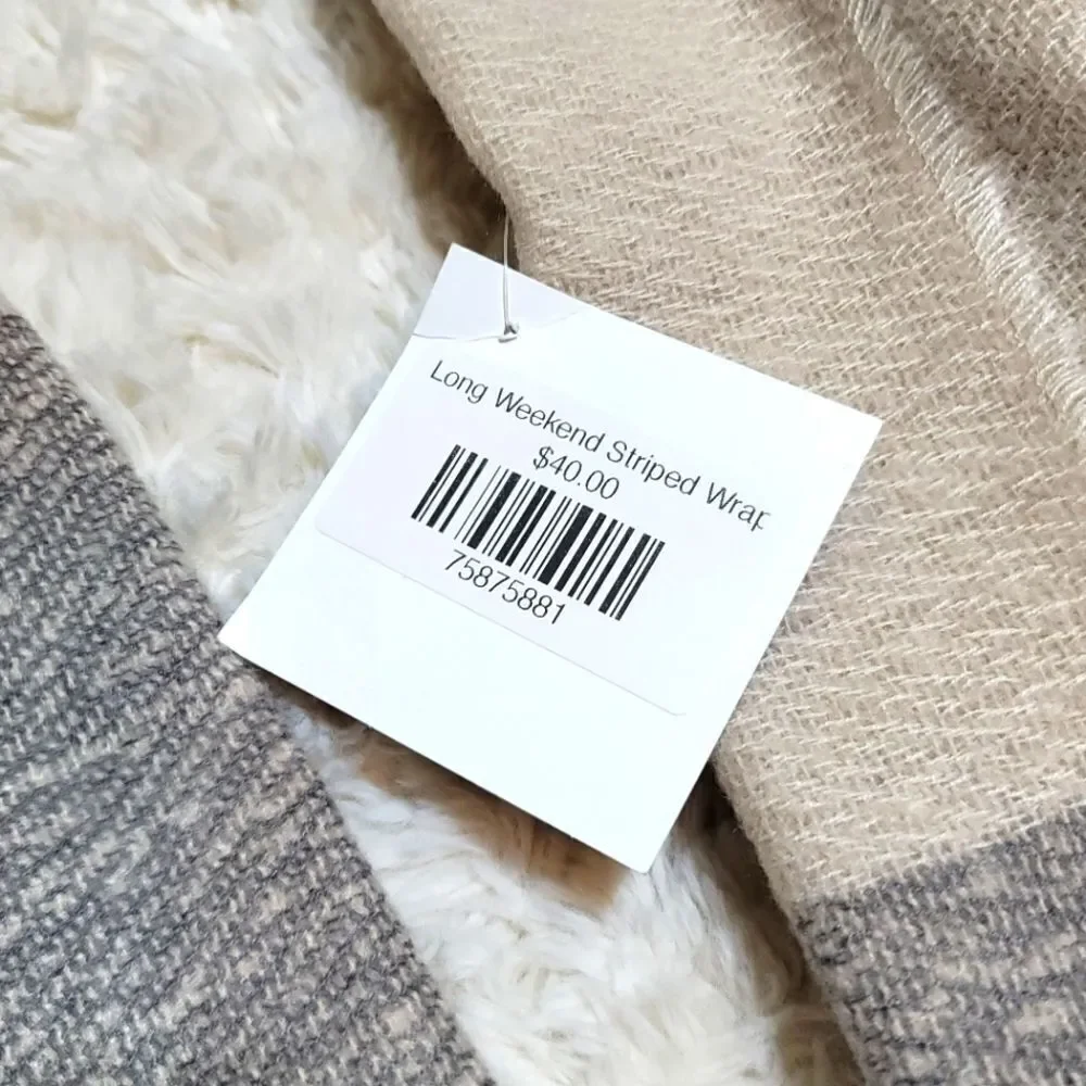 Jojo + Coco Grey & Cream Long Weekend Striped Wrap Scarf